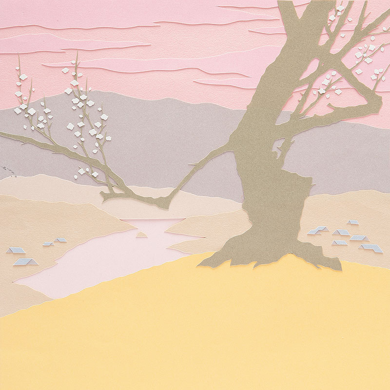 切り絵和風イラスト『春を待つ梅の木』