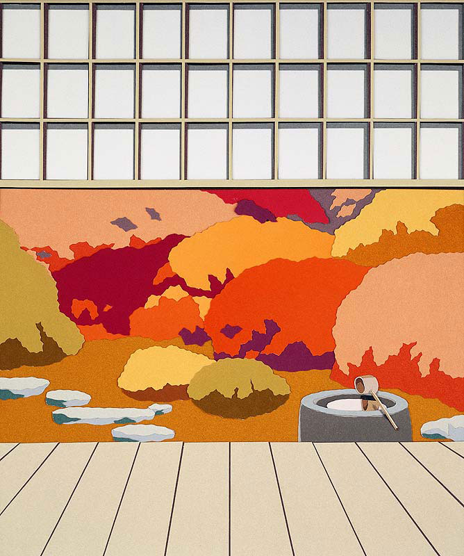 雪見障子から見る紅葉の日本庭園イラスト 秋のイメージイラスト