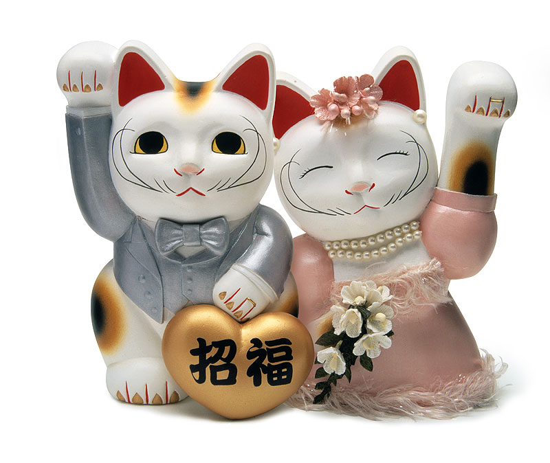 	
招福招き猫の結婚式イラスト　味わい豊かな山岡敏和さんの立体手描きイラスト