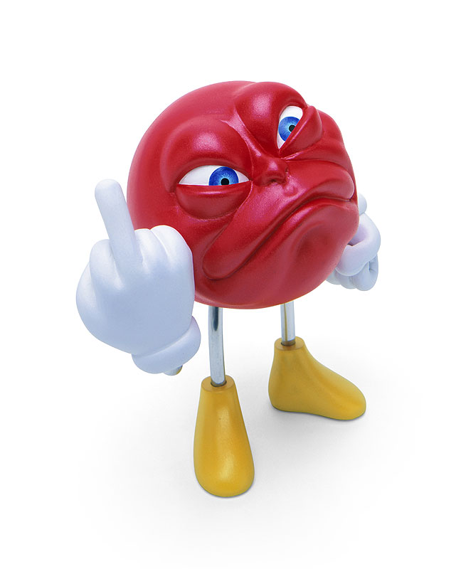 怒り爆発キャラクターイラスト 指を立てて怒りを表す赤い玉キャラ怒り爆発