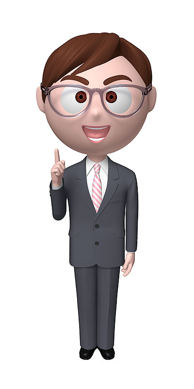ビジネスイラスト 右手の人差し指を立てる眼鏡でスーツ姿の男性のビジネスイラスト
