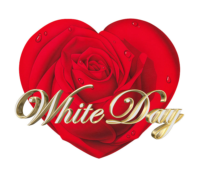 ホワイトデーイラスト 白と金のwhite Day ホワイトデー 文字と赤いバラで出来た