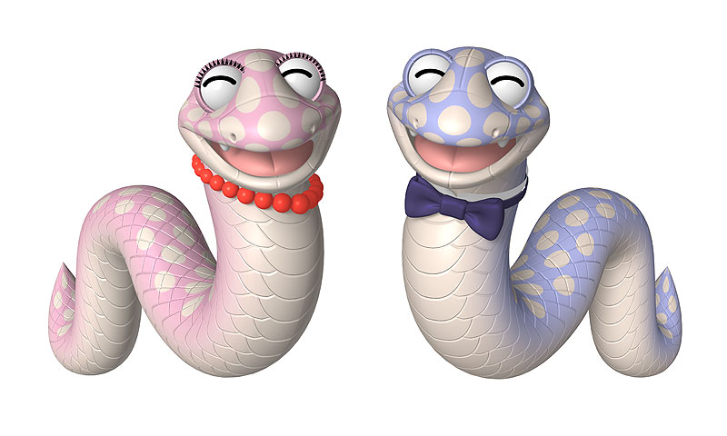 2025年の干支「巳」イラスト：巳年のかわいいヘビの夫婦がお正月の挨拶