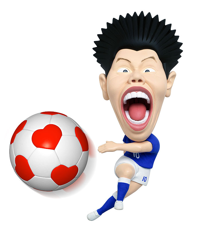 サッカーボールのシュートイラスト サッカーの試合でボールをシュートする選手のサッカー