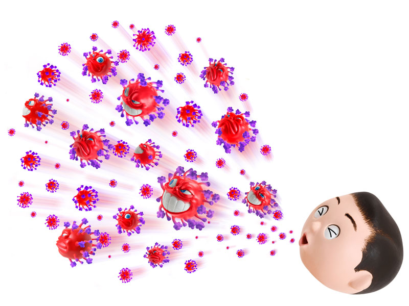 飛び散るウイルス　飛沫感染イラスト