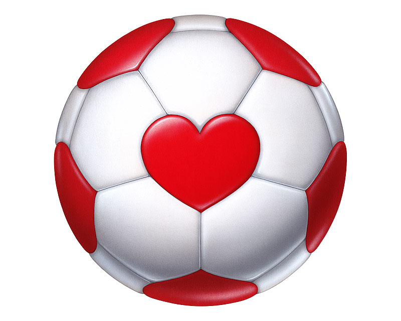 サッカーボールイラスト・赤いハートのサッカーボール