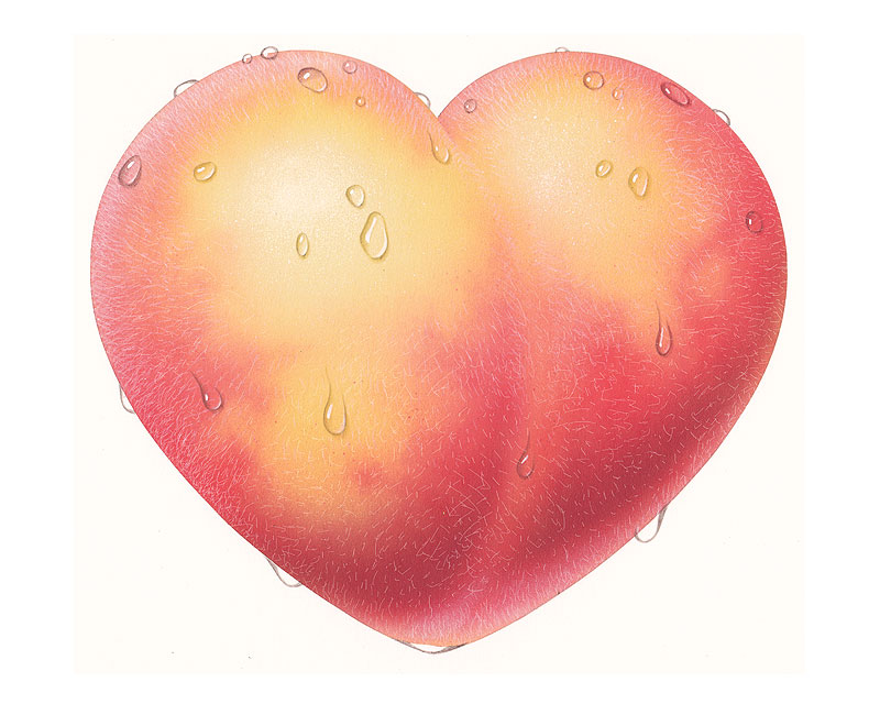 	
桃イラスト　ハートの瑞々しい水滴の桃