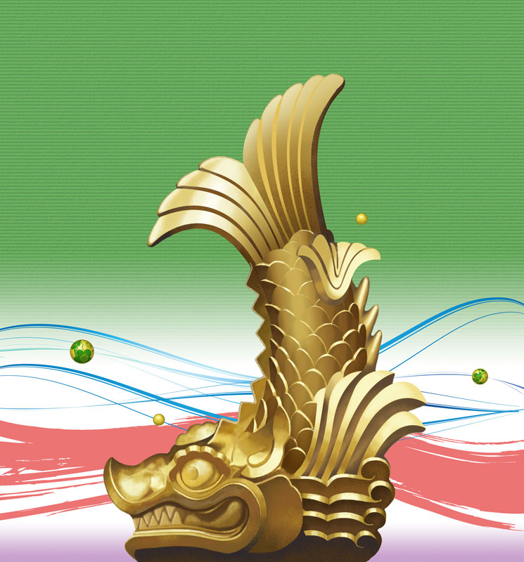 金のしゃちほこイラスト：名古屋城の金の鯱