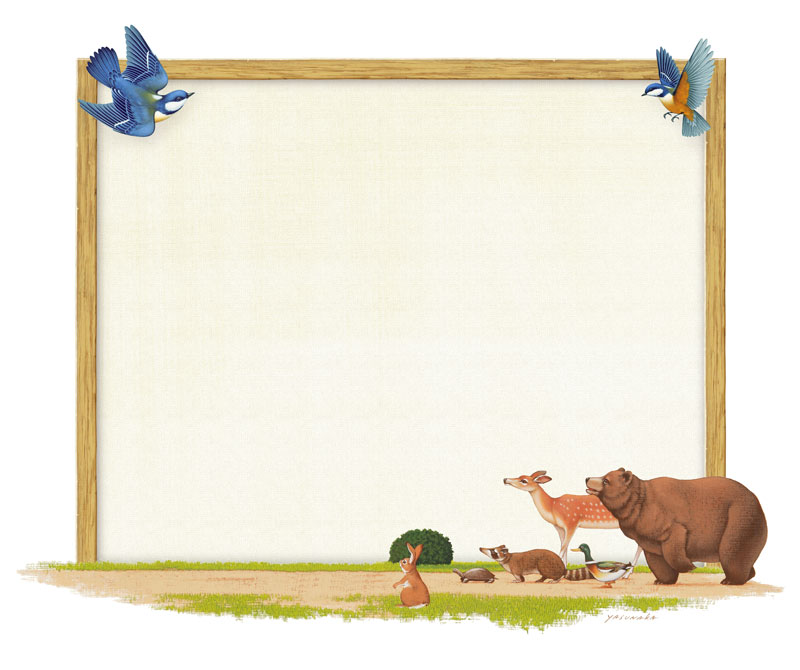 小鳥や色々な動物のかわいい木製フレーム枠イラスト